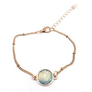 Gold Tone Faux Opal Bracelet Adjustable